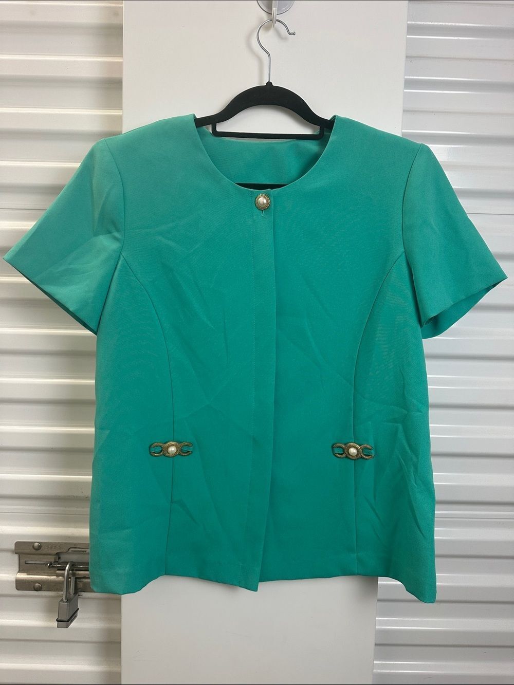 BLAIR Short-Sleeve Teal Pearl-Accent Women's Top